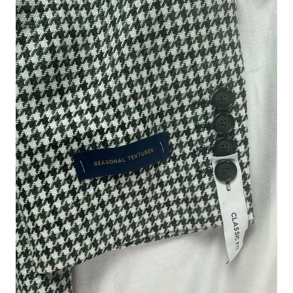 Stafford Mens 50R Sport Coat Blazer Green Houndstooth Wool Blend Classic Fit New
